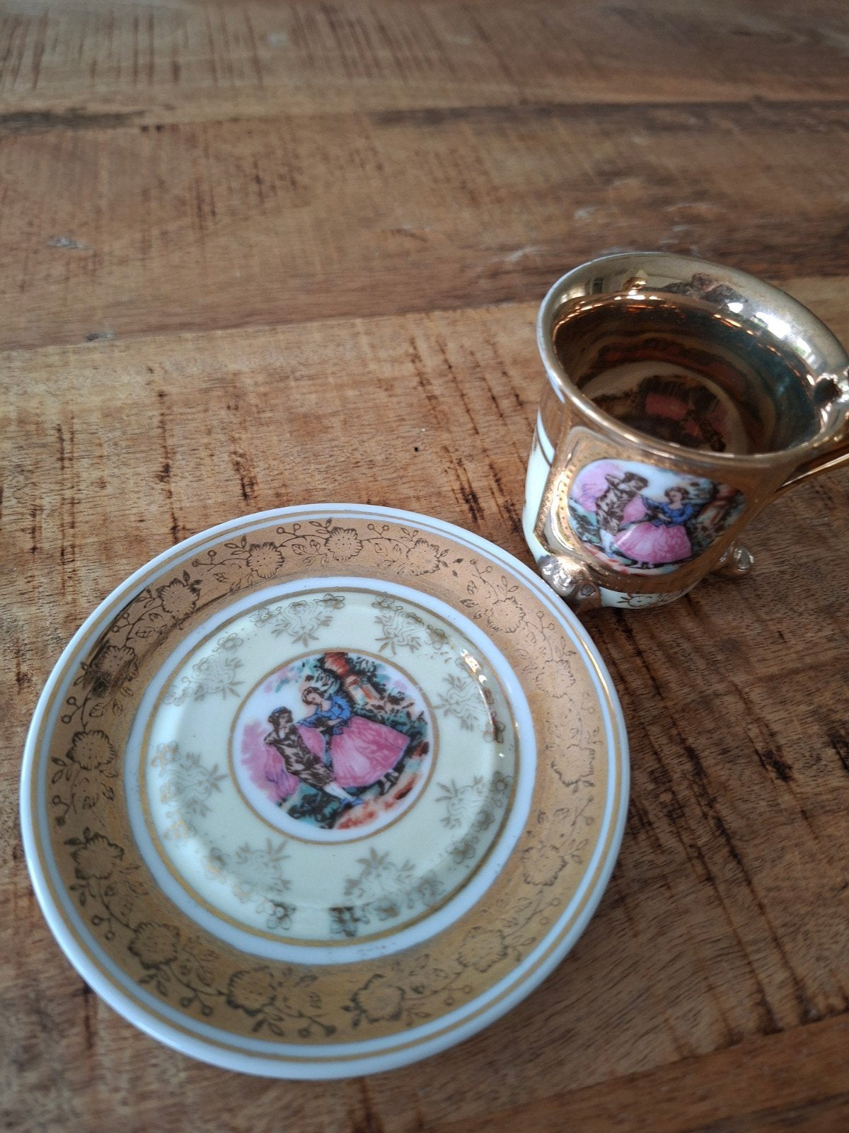 Vintage porseleinen espresso kop en schotel, goudkleurig, Ophalen of Verzenden