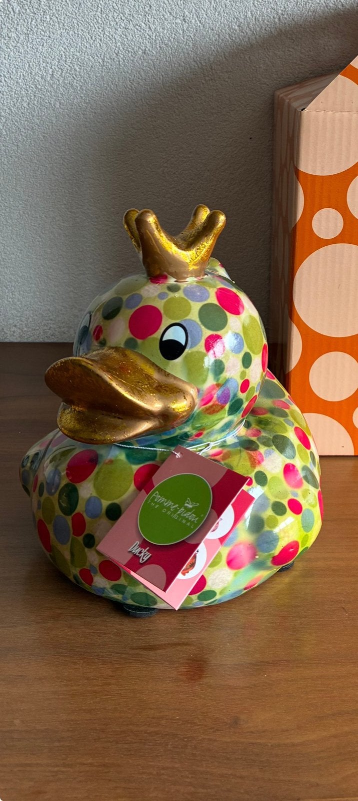 Pomme-Pidou spaarpot eend Lucky met kroon, Ophalen of Verzenden, Nieuw, Meerkleurig, Modern