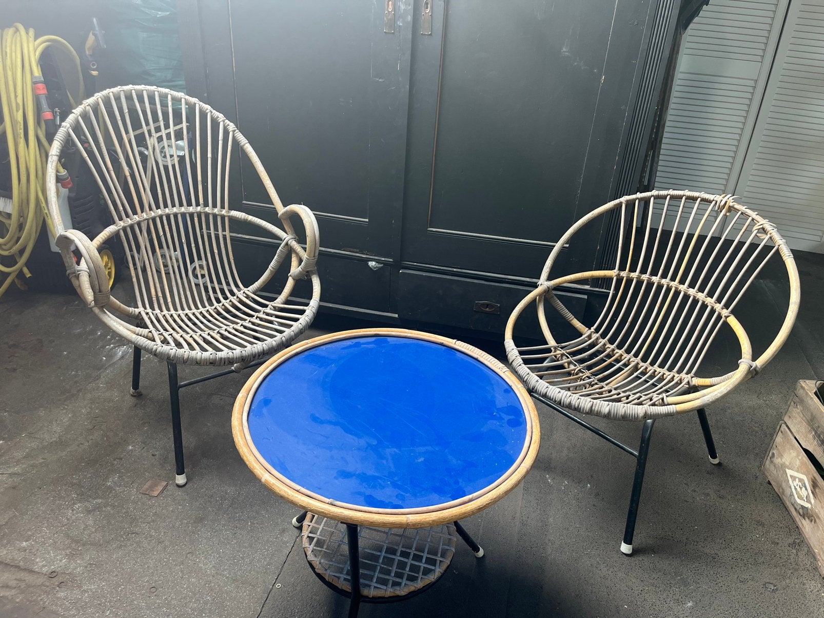 Vintage rotan setje, Tuin en Terras, Tuinsets en Loungesets, Ophalen of Verzenden, Zo goed als nieuw, 2 zitplaatsen