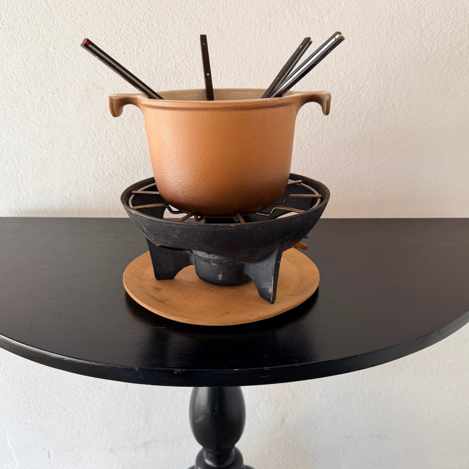 Le Creuset fondueset inclusief Le Creuset vorken, Ophalen of Verzenden, Zo goed als nieuw, Brander, Fondueset