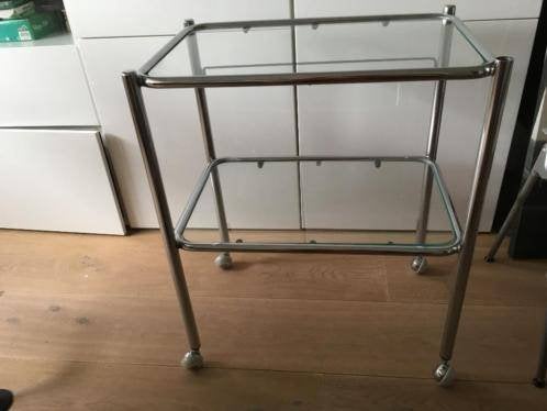 Vintage design/glazen tafel serveerwagen/tafel/bijrijder, Ophalen of Verzenden, Gebruikt