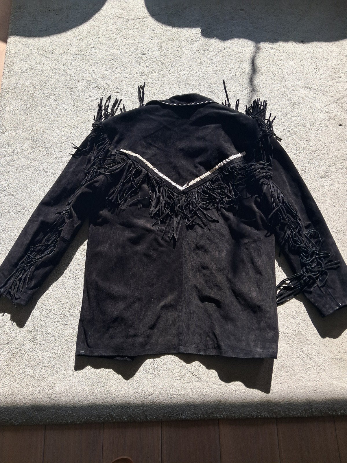 Vintage Western Design suède jas met franjes en kralen, Western Design, Zwart, Maat 56/58 (XL), Ophalen of Verzenden