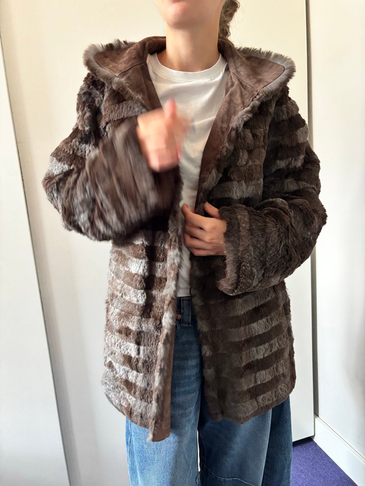Omkeerbare bontjas, bruin gestreept, cardarelli, Kleding | Dames, Jassen | Winter, Ophalen of Verzenden, Gedragen, Maat 38/40 (M)