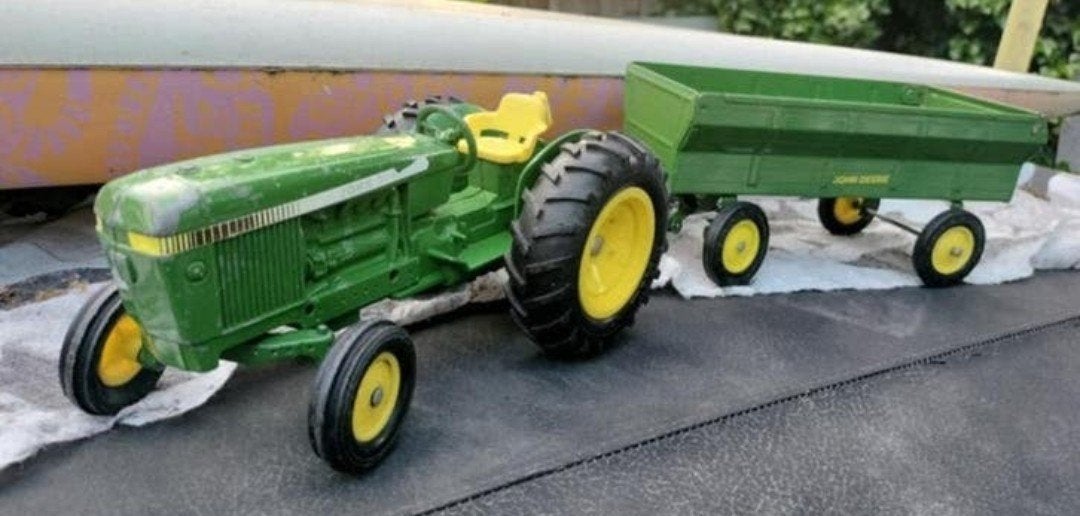 Antieke ERTL USA John Deere traktor met aanhanger izgst, Ophalen of Verzenden