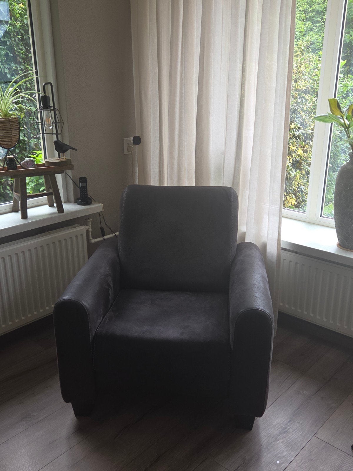 Te koop: fauteuil antraciet., Huis en Inrichting, Fauteuils, Ophalen, Gebruikt, 75 tot 100 cm, Leer
