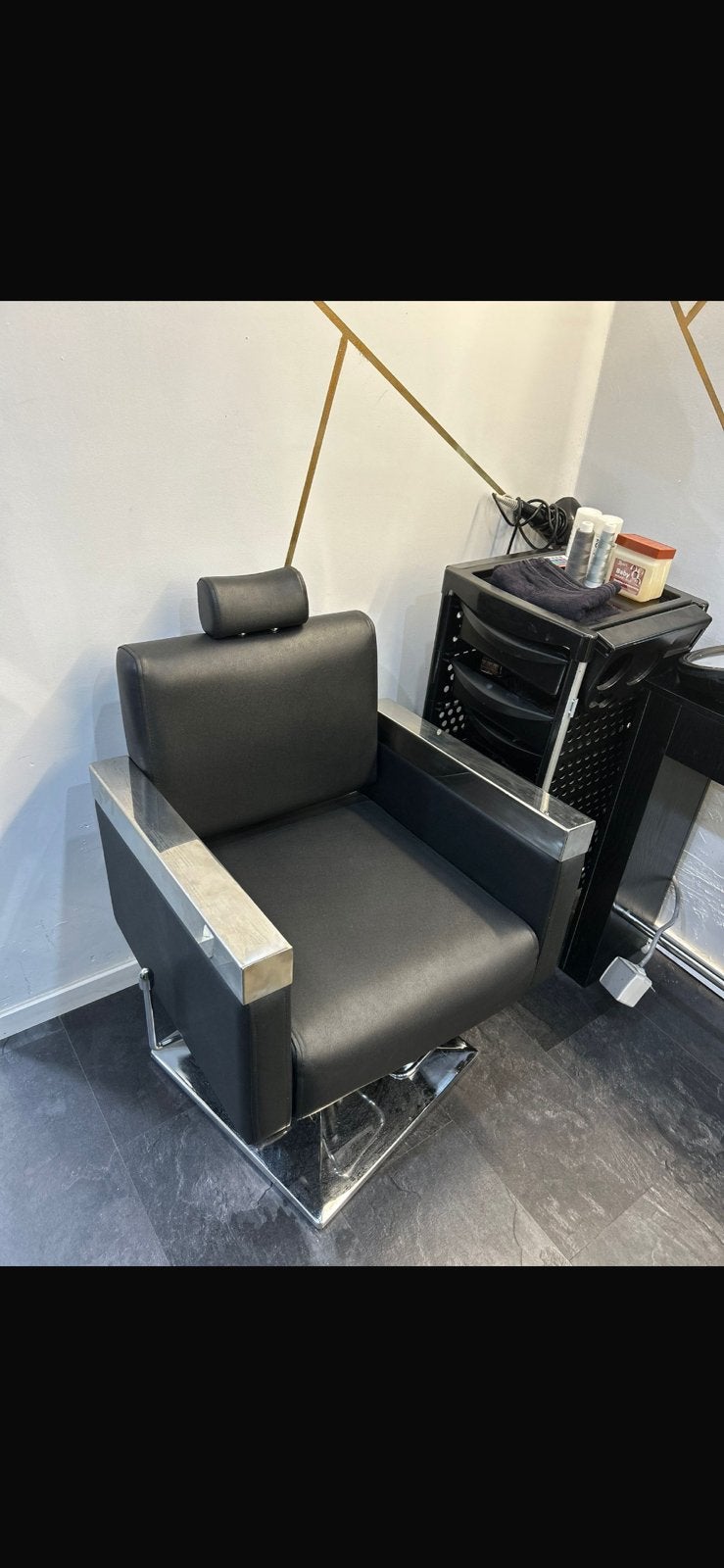 Zwarte Kapperstoel met Verstelbare Hoofdsteun, Huis en Inrichting, Stoelen, Ophalen, Gebruikt, Zwart, Leer