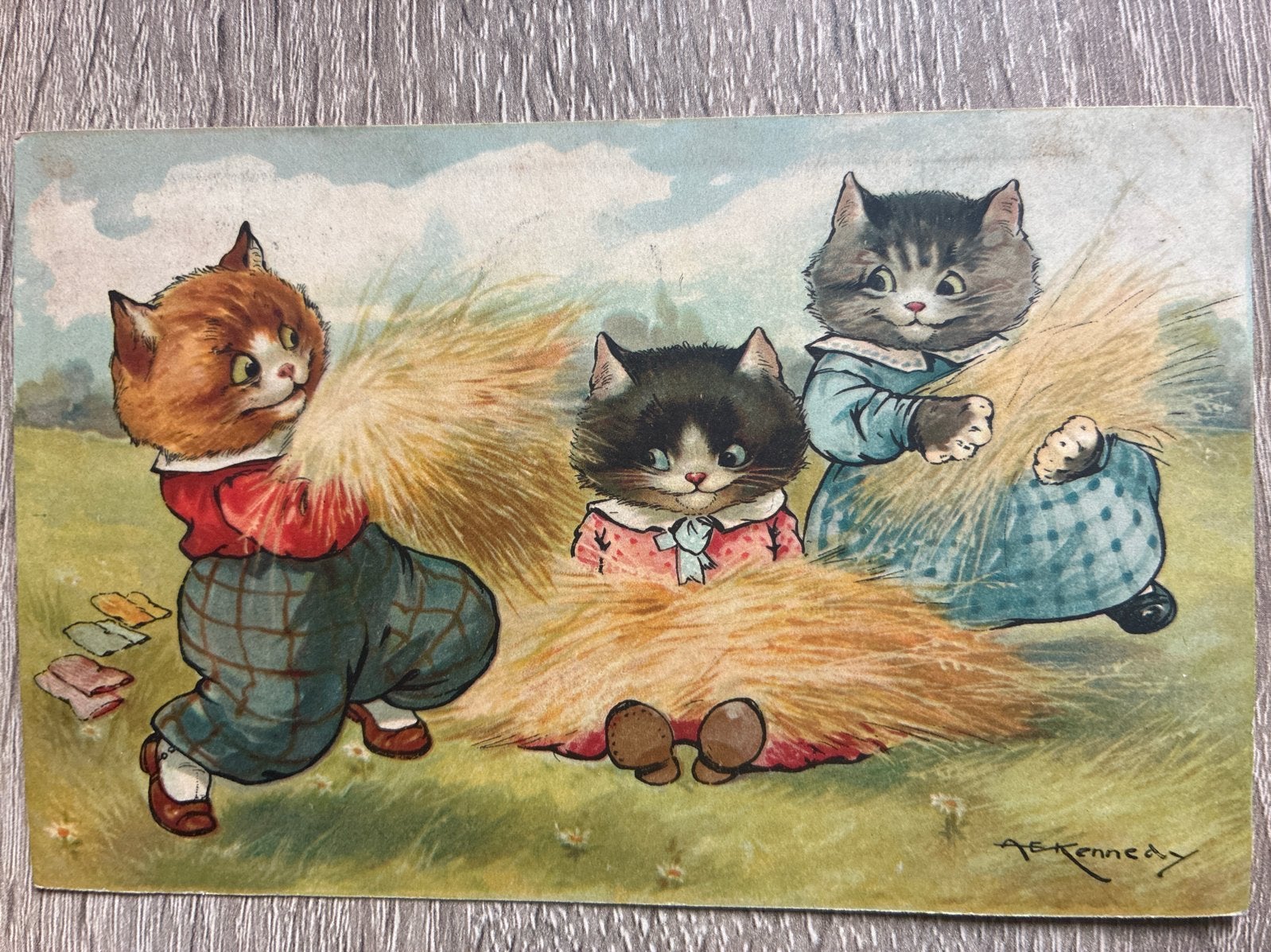 Oude Ansichtkaart: Katten in Hooiberg (1918) AE Kennedy, Verzamelen, Ophalen of Verzenden, Voor 1920, Gelopen, Noord-Holland