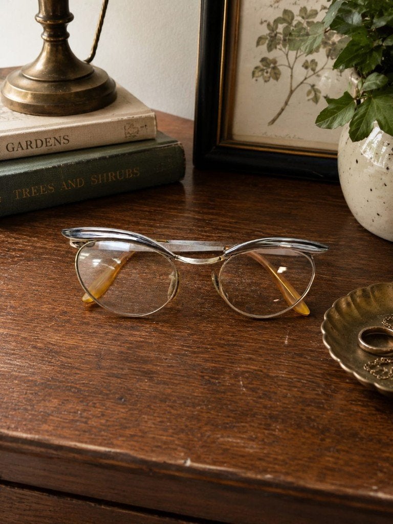 American Optical 12K goud gevulde cat-eye bril jaren 50/60, Overige merken, Overige kleuren, Ophalen of Verzenden, Zo goed als nieuw