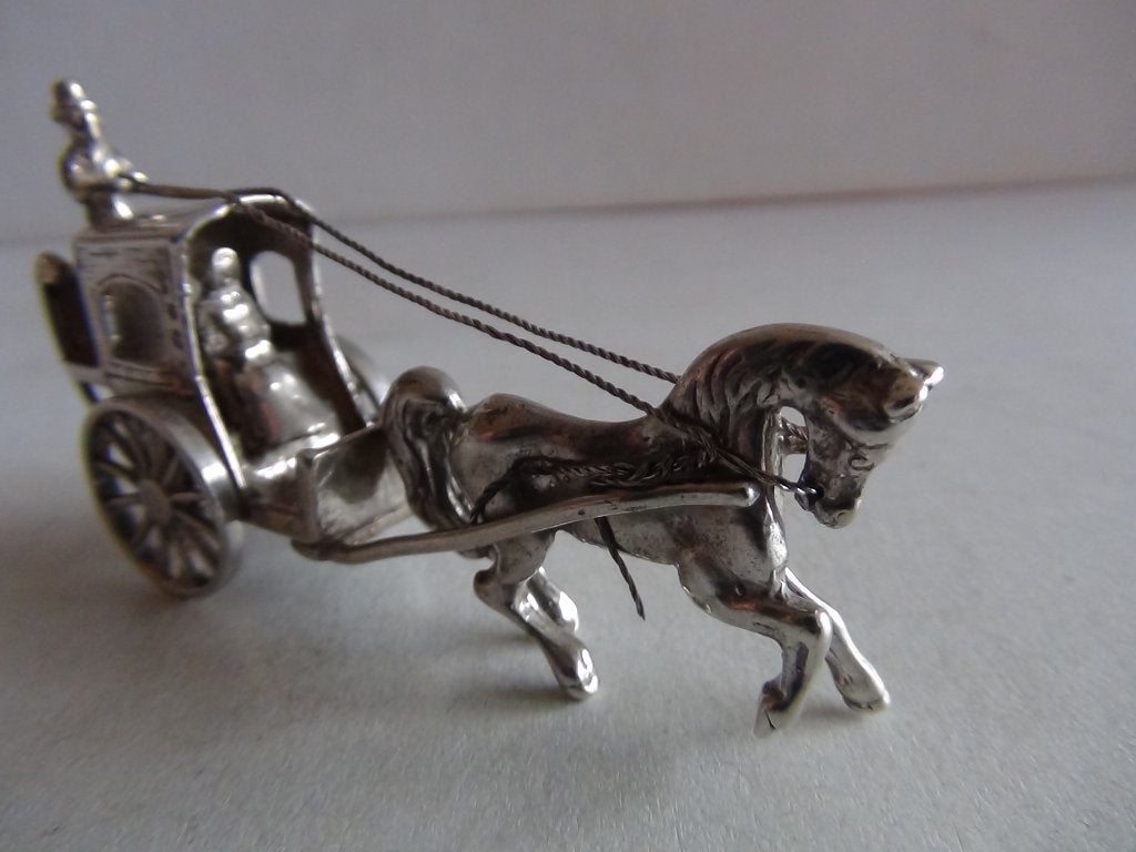 Miniatuur zilver FE8 koets + paard zilveren miniaturen, Antiek en Kunst, Antiek | Goud en Zilver, Verzenden, Zilver