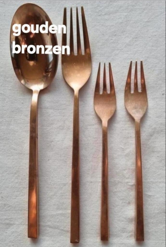 Gouden bronzen bestek vorken lepels, Ophalen of Verzenden, Rvs of Chroom