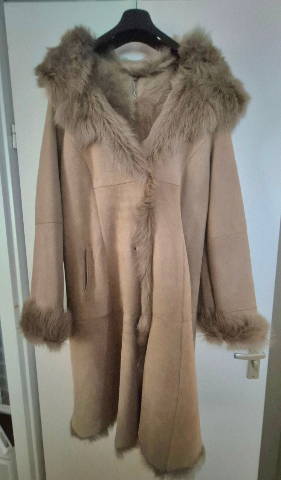 Bontjas lammycoat model maat 44, Ophalen, Zo goed als nieuw, Beige