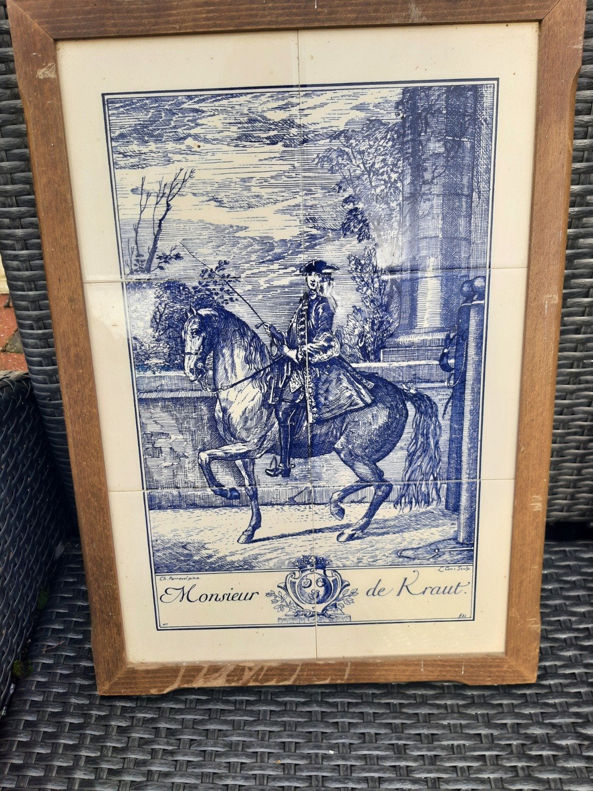 Vintage Delfts Blauw Tegeltableau "Monsieur de Kraut", Ophalen of Verzenden