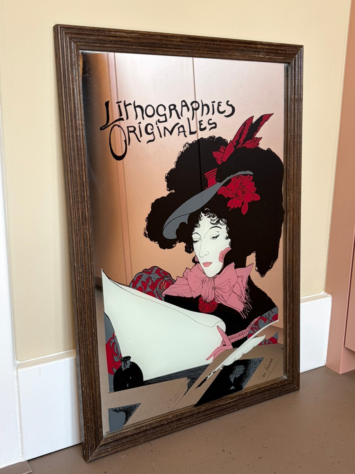 Vintage Art Nouveau spiegel – Georges de Feure (70s/80s), Ophalen, Rechthoekig, Minder dan 50 cm, Minder dan 100 cm