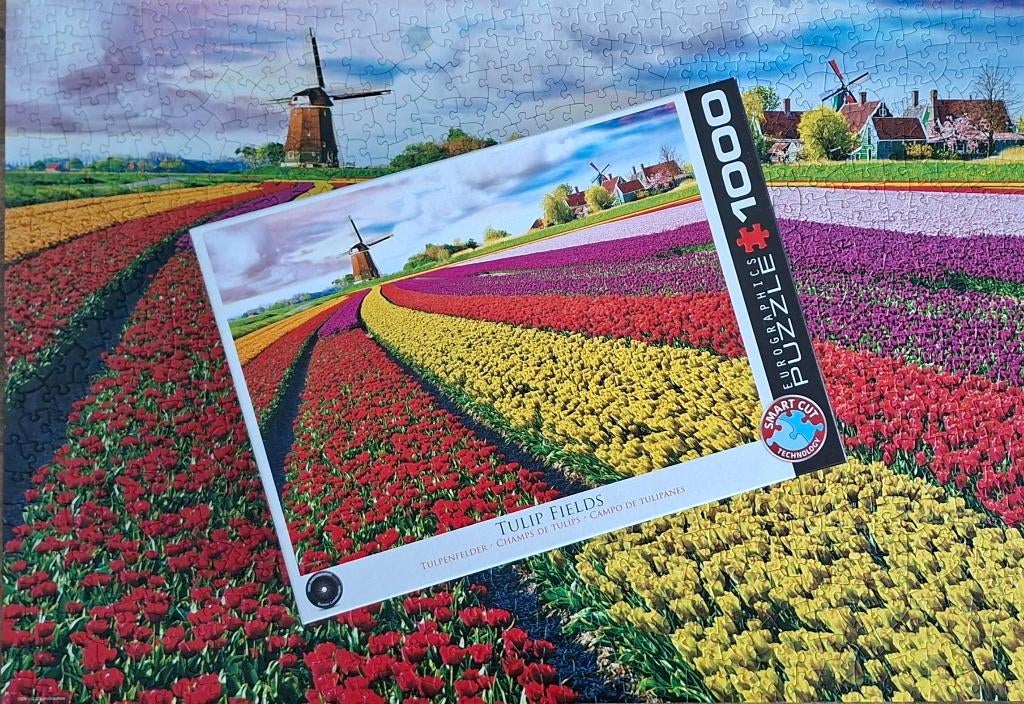 Eurographics puzzel Tulip Fields 1000 pc. smartcut zgan, Hobby en Vrije tijd, Ophalen of Verzenden, 500 t/m 1500 stukjes, Zo goed als nieuw
