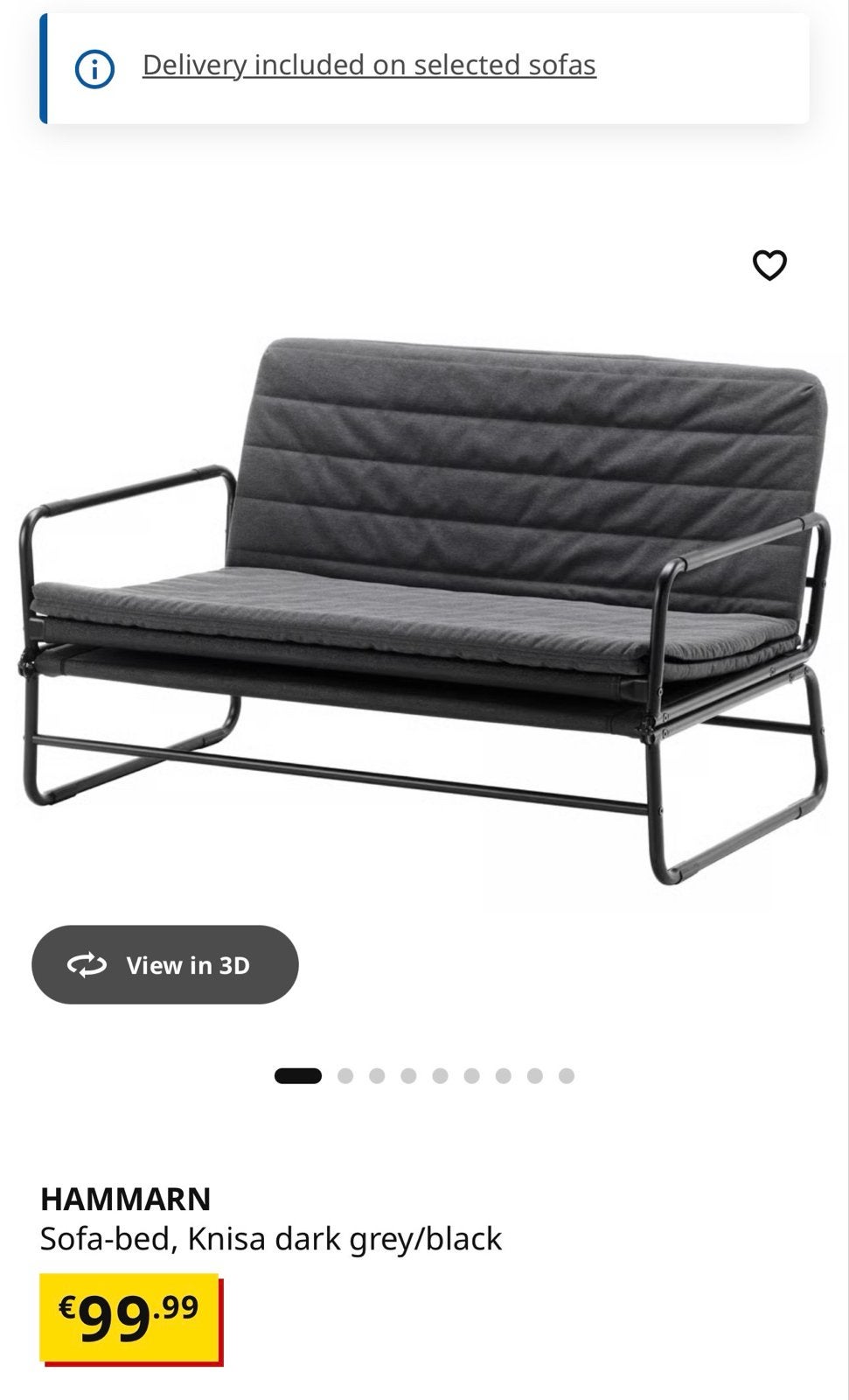 IKEA HAMMARN slaapbank, Knisa donkergrijs/zwart, Ophalen, Zo goed als nieuw, Twijfelaar, 120 cm