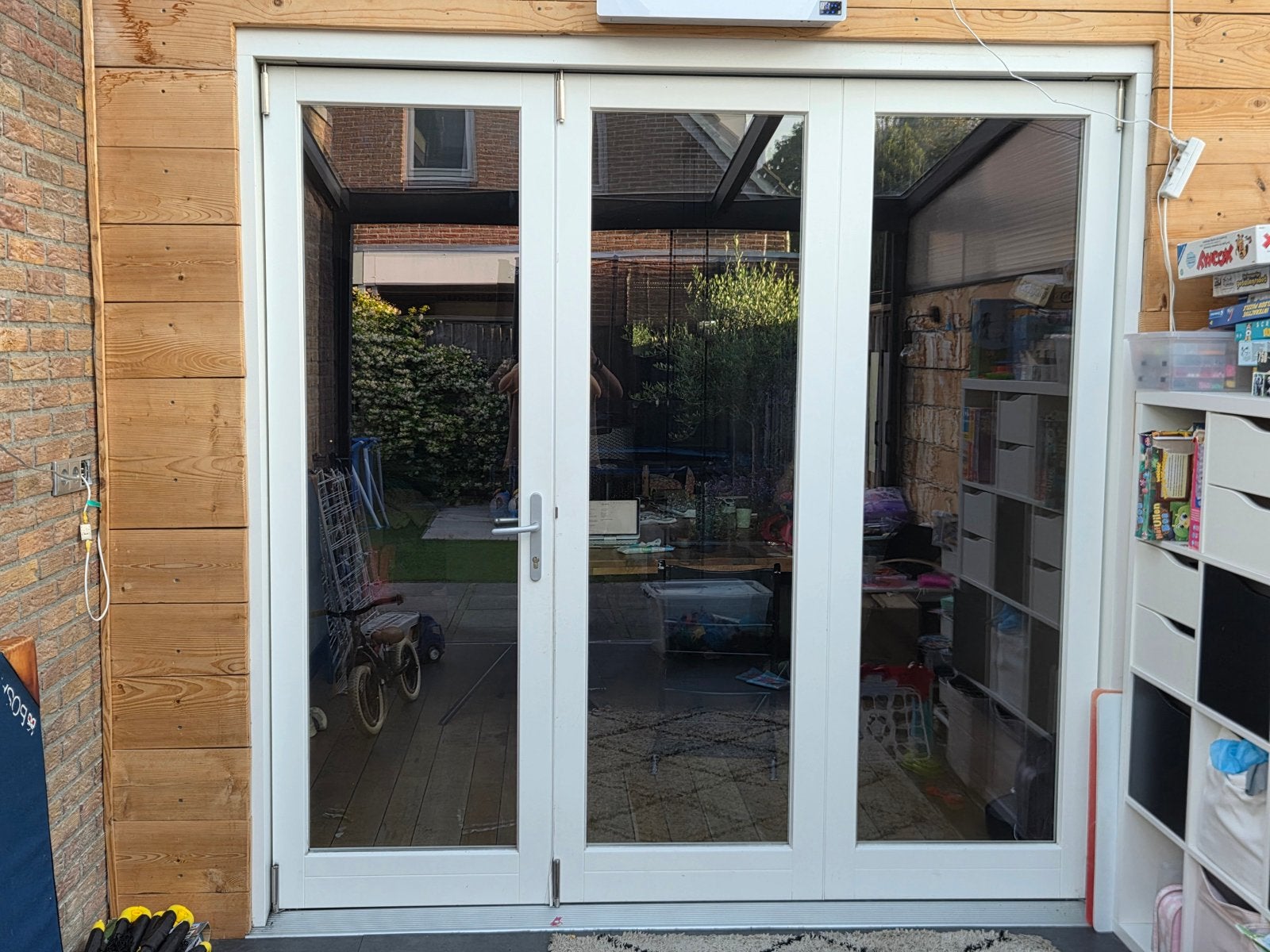 Witte pui met HR++ glas, 236x232cm, zelf demonteren, Ophalen, Gebruikt, Vouwdeur, 120 cm of meer