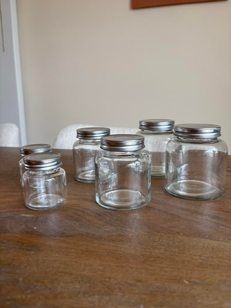 Grote set voorraadpotten Dille & Kamille (41stk), Ophalen of Verzenden, Zo goed als nieuw, Glas, Pot, Bus of Blik