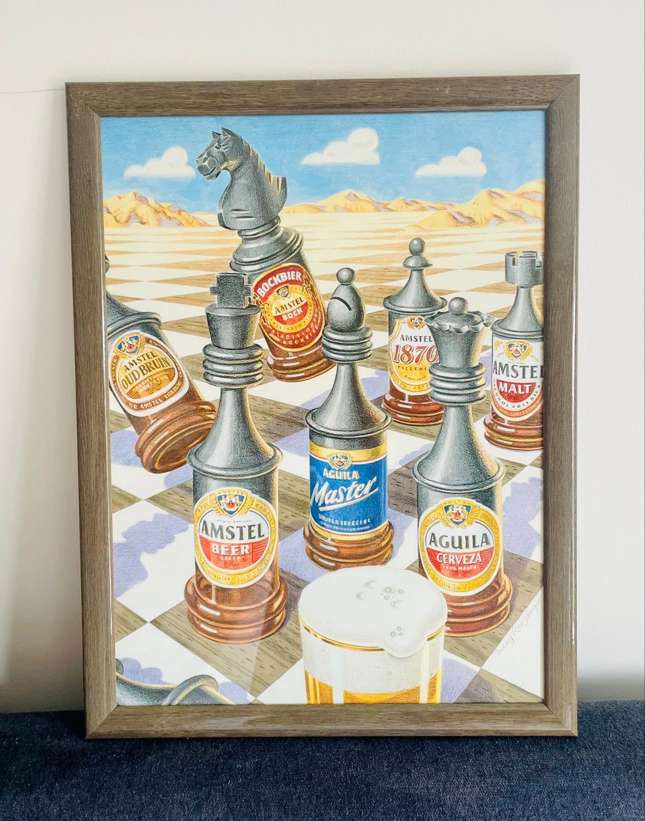 Unieke Amstel en Heineken schaakstukken tekening kunst, Ophalen of Verzenden