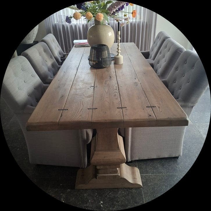 prachtige robuuste masief eiken kloostertafel reu de rosa, Ophalen, Zo goed als nieuw