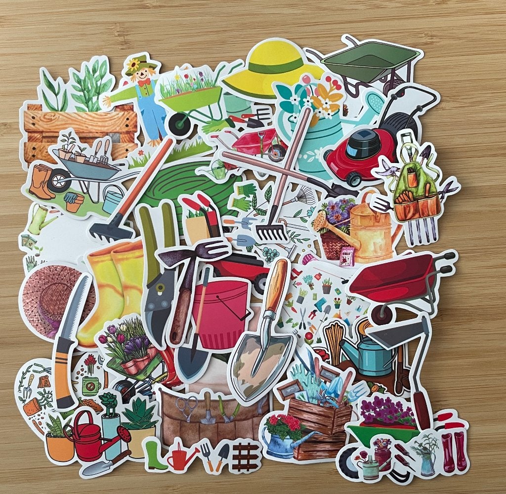 Tuinieren in de tuin werken, tuin gereedschap stickers, Verzenden, Nieuw, Meerdere stickers