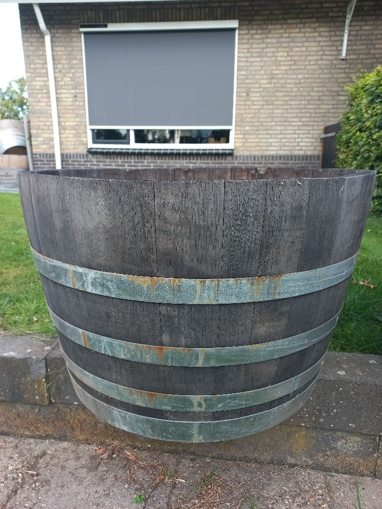 Groot Eikenhouten Wijnvat Bloembak 175 liter Aanbieding!!!, Ophalen, Rond, Nieuw, Balkon