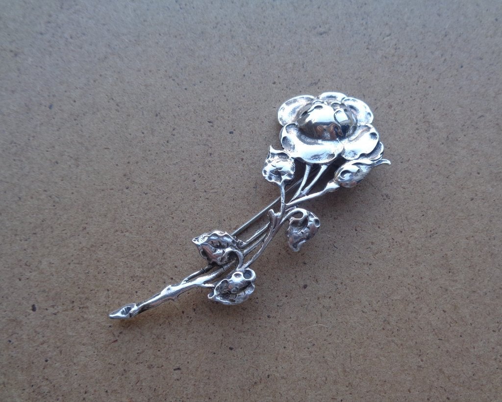 antiek zilveren bloem broche [327], Verzenden, Zilver, Broche