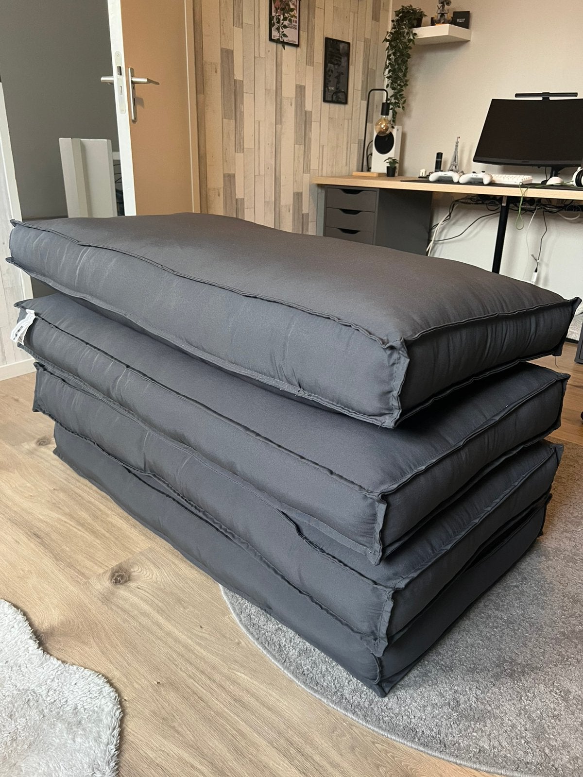 Vier grote tuinkussens antraciet - VidaXL 60 x 120 cm, Ophalen, Nieuw