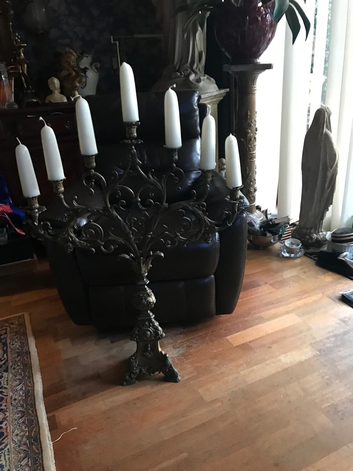 Antieke Kerk Kandelaar met 7 Kaarsen, Ophalen, Koper of Brons