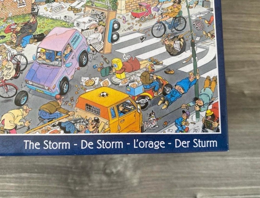 2 Jan van Haasteren puzzels 1000 stukjes: Safari & De Storm, Ophalen of Verzenden, 500 t/m 1500 stukjes, Zo goed als nieuw, Legpuzzel