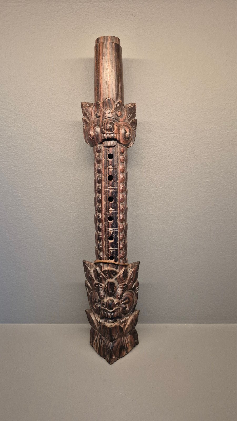 Unieke balinese handgesneden houten fluit - 35 CM, Ophalen of Verzenden