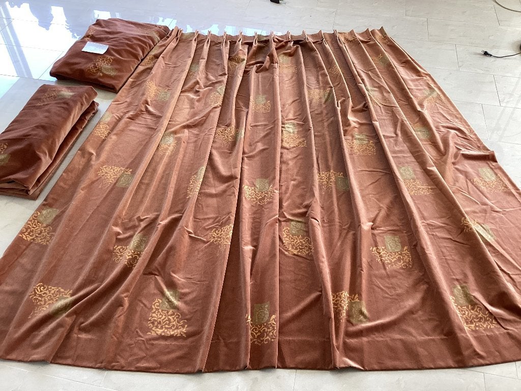 3 x gordijnen cognac bruin 145 x 215, Gebruikt, Bruin, Fluweel, 145 cm