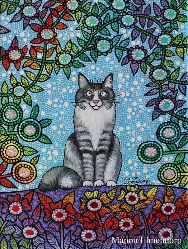 Uniek Handgeschilderd Schilderijtje Kat Nieuw 18x24 cm, Acrylverf, Ophalen of Verzenden, Dieren, Overige materialen