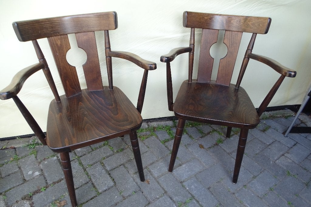 2 (Keuken)stoelen, hout, Huis en Inrichting, Ophalen, Gebruikt, Twee, Bruin
