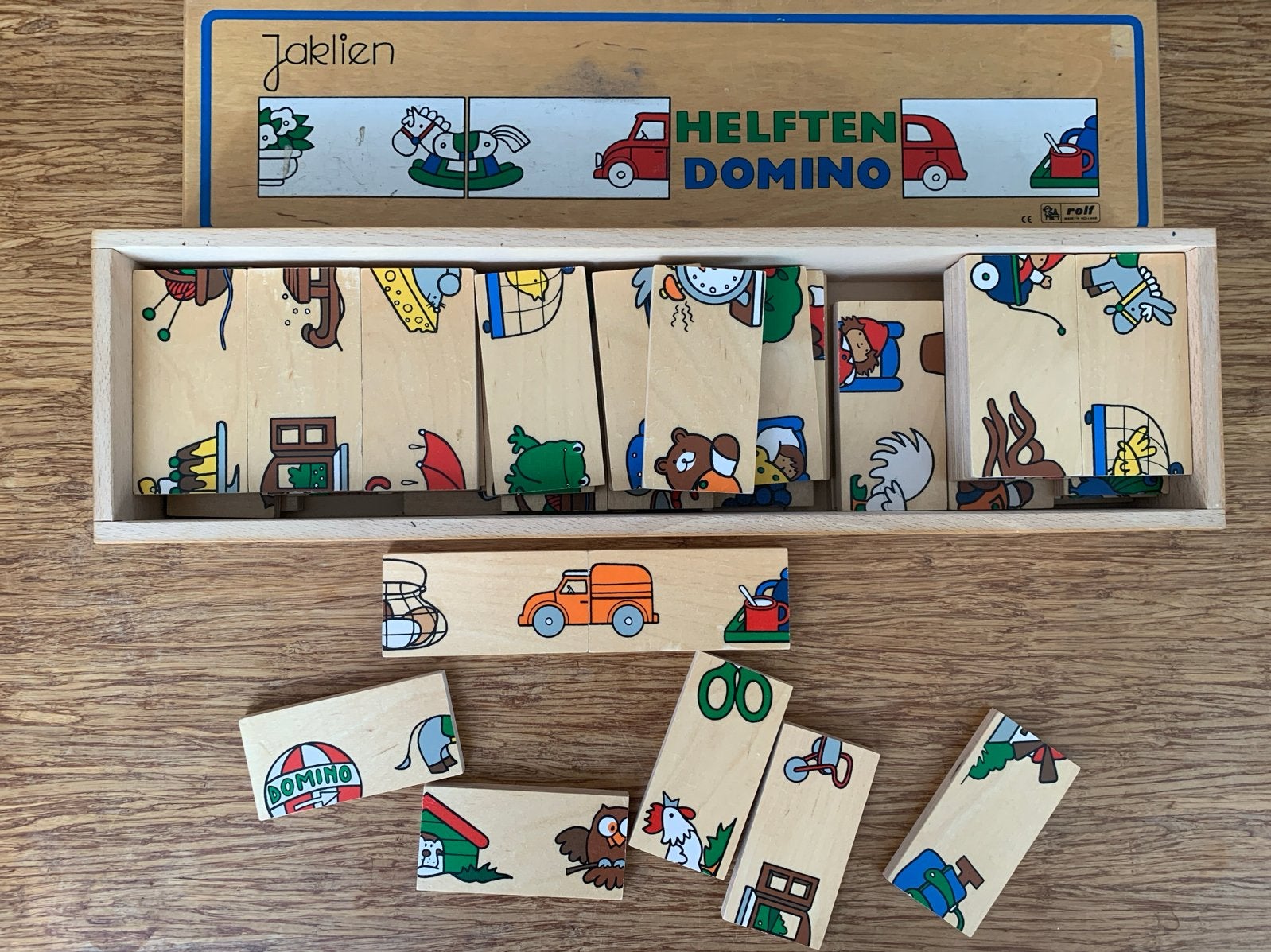 Jaklien Helfen Domino - Houten educatief spel, Ophalen of Verzenden, Gebruikt, Puzzelen
