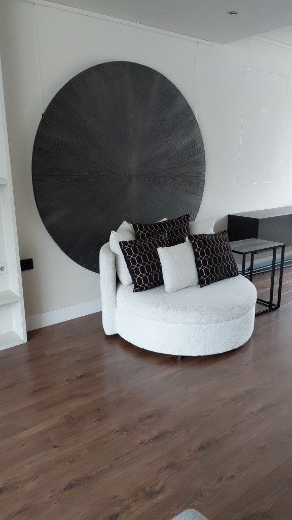 Stijlvolle Loveseat  Beige Rond met 5 kussens 105x69x37 cm, Huis en Inrichting, Fauteuils, Ophalen, Nieuw, Stof, Japandi, hotel chique of Eric Kuster