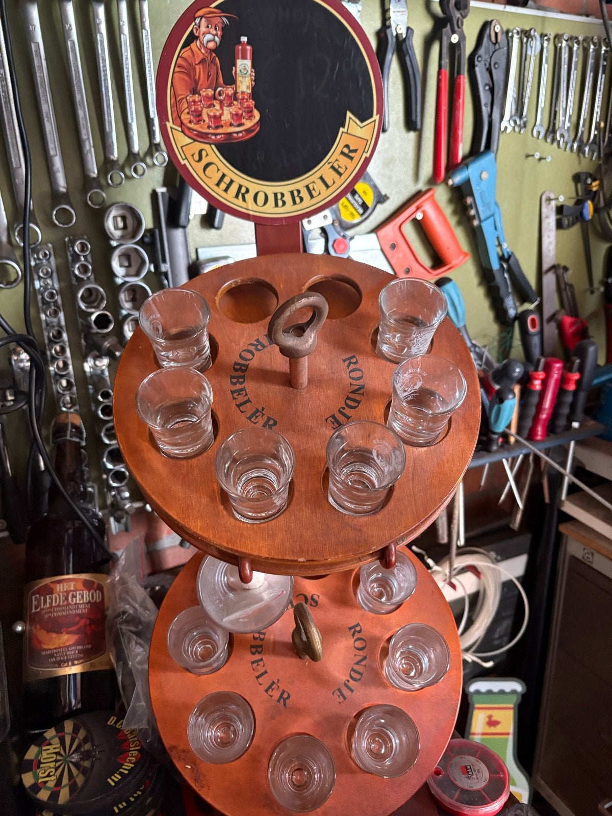 Schrobbelèr Shotglaasjes standaard en krijtbord en fles, Ophalen of Verzenden