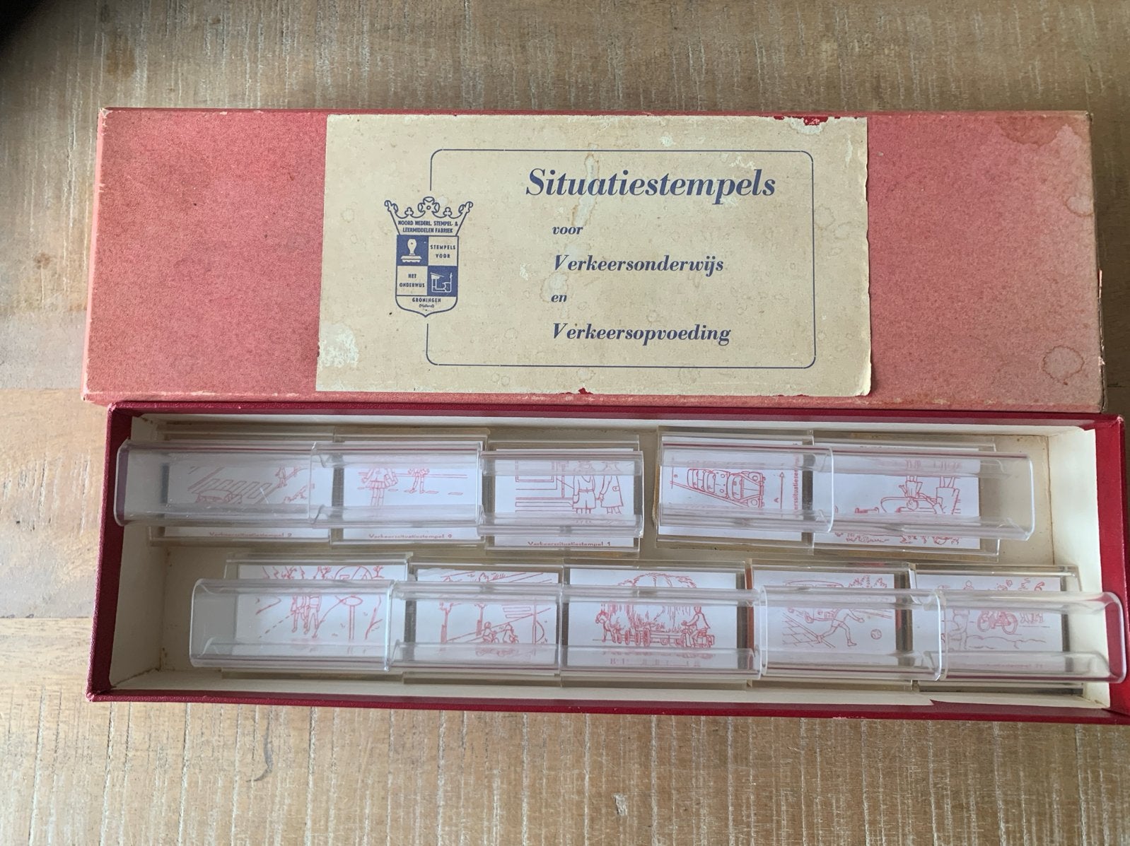10 verkeersstempels in originele doos jaren 50/60., Ophalen, Gebruikt