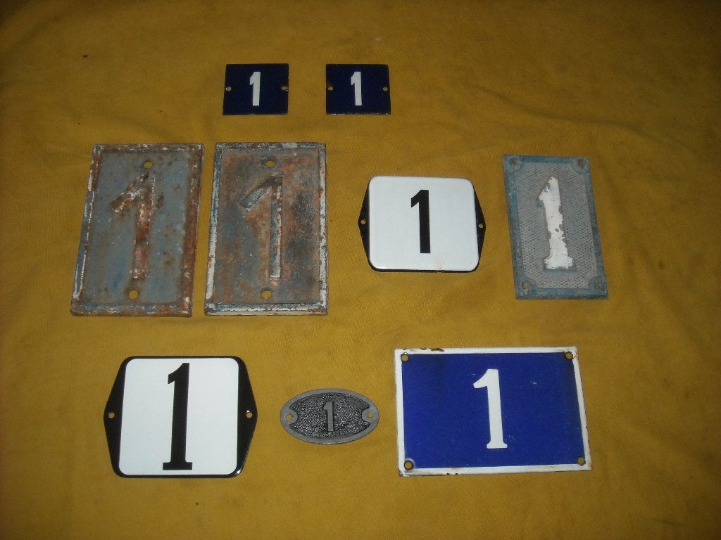 oud emaille huisnummer 1 ook 2 3 4 5 6 7 8 9 10 11 12 13 14, Antiek en Kunst, Ophalen of Verzenden