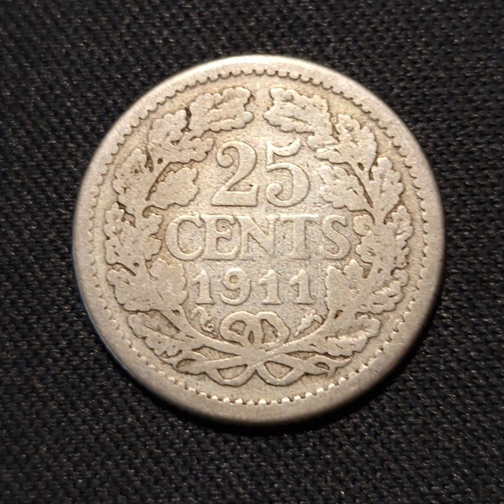 25 cent 1911, Postzegels en Munten, Munten | Nederland, Verzenden, Zilver, 25 cent, Koningin Wilhelmina