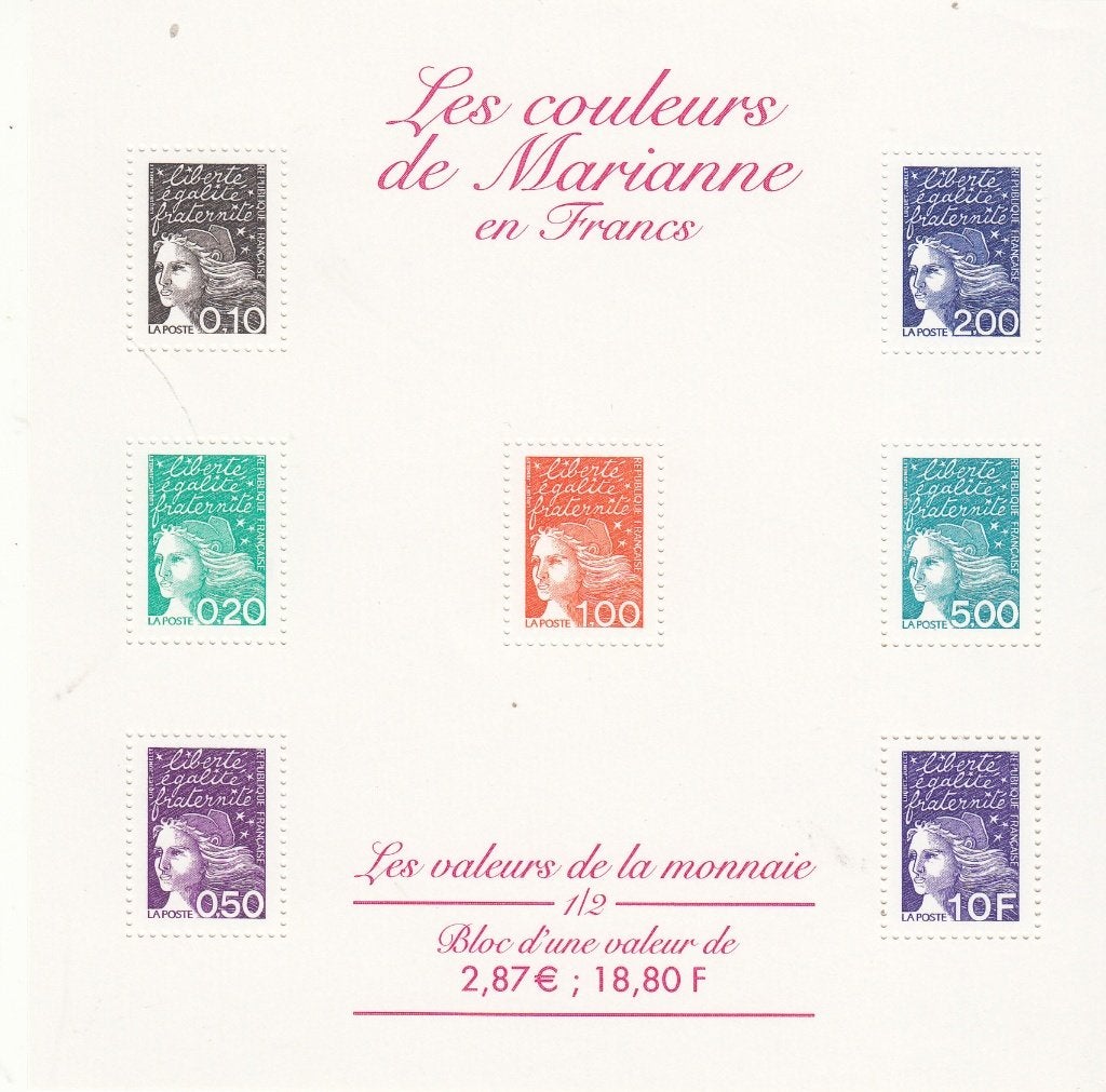 Frankrijk Postzegelvelletje Kleuren van de Marianne, Verzenden