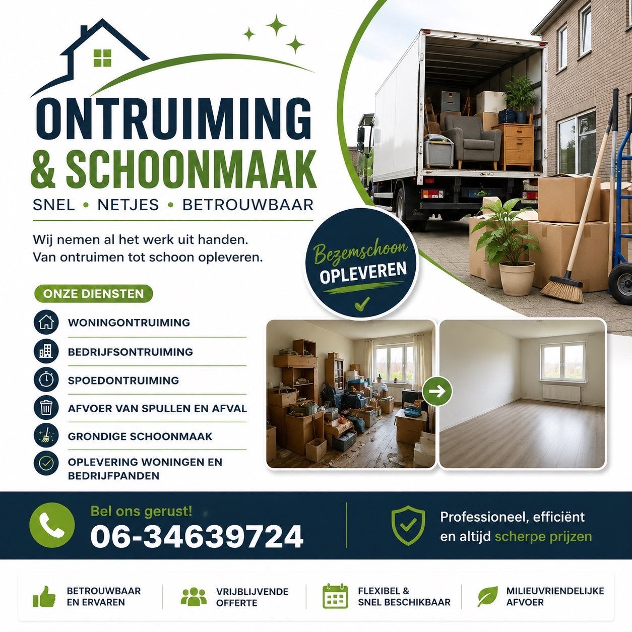 Ontruiming, schoonmaak en oplevering