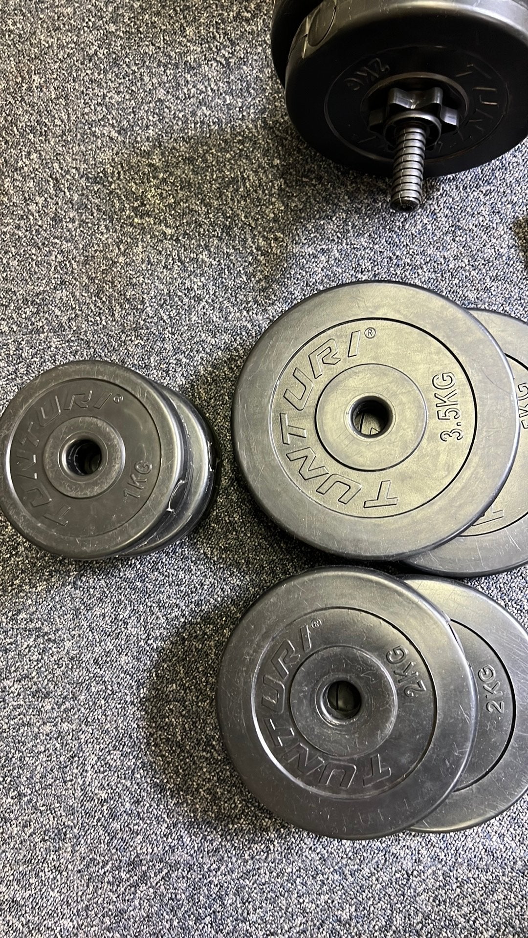 Gewichten met halters. (Beschrijving meer informatie), Sport en Fitness, Fitnessmaterialen, Ophalen, Zo goed als nieuw, Overige typen
