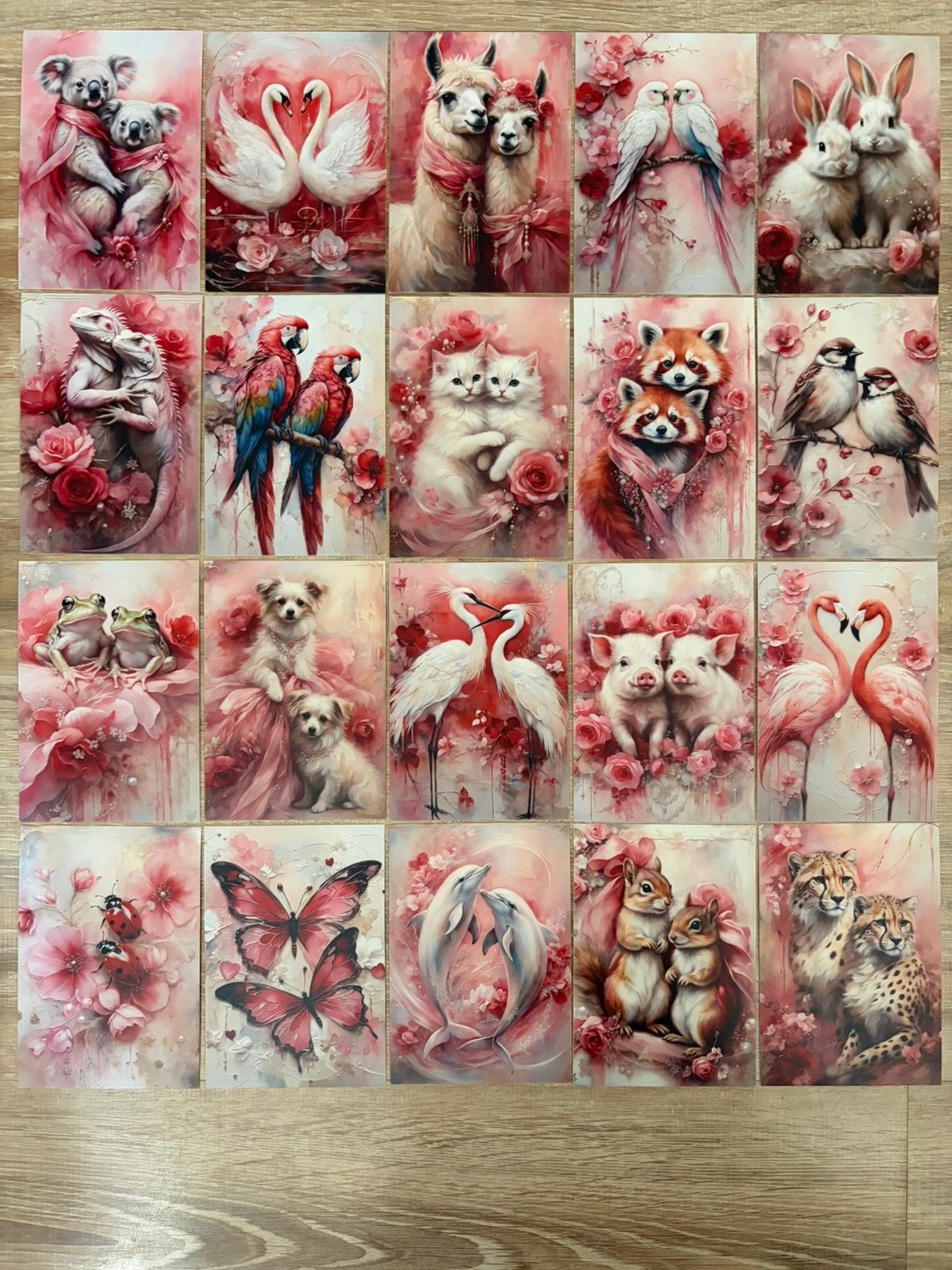 20-delig Kaartenset Pink Animals & Pink Flowers Nieuw, Ophalen of Verzenden, Nieuw, Versiering of Embellishment, Overige merken