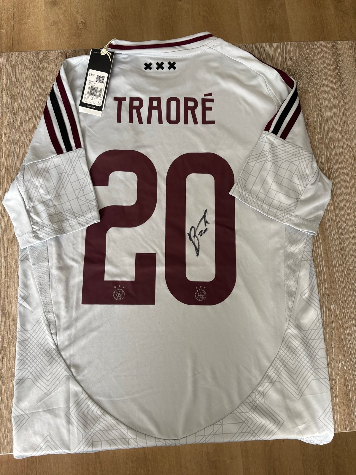 Ajax uitshirt 2021/2022 gesigneerd door Traoré maat M, Maat 48/50 (M), Wit, Nieuw, Ophalen of Verzenden