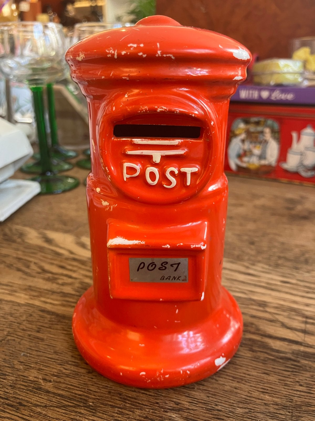 Vintage rode brievenbus spaarpot - Postbank, Ophalen of Verzenden, Gebruikt
