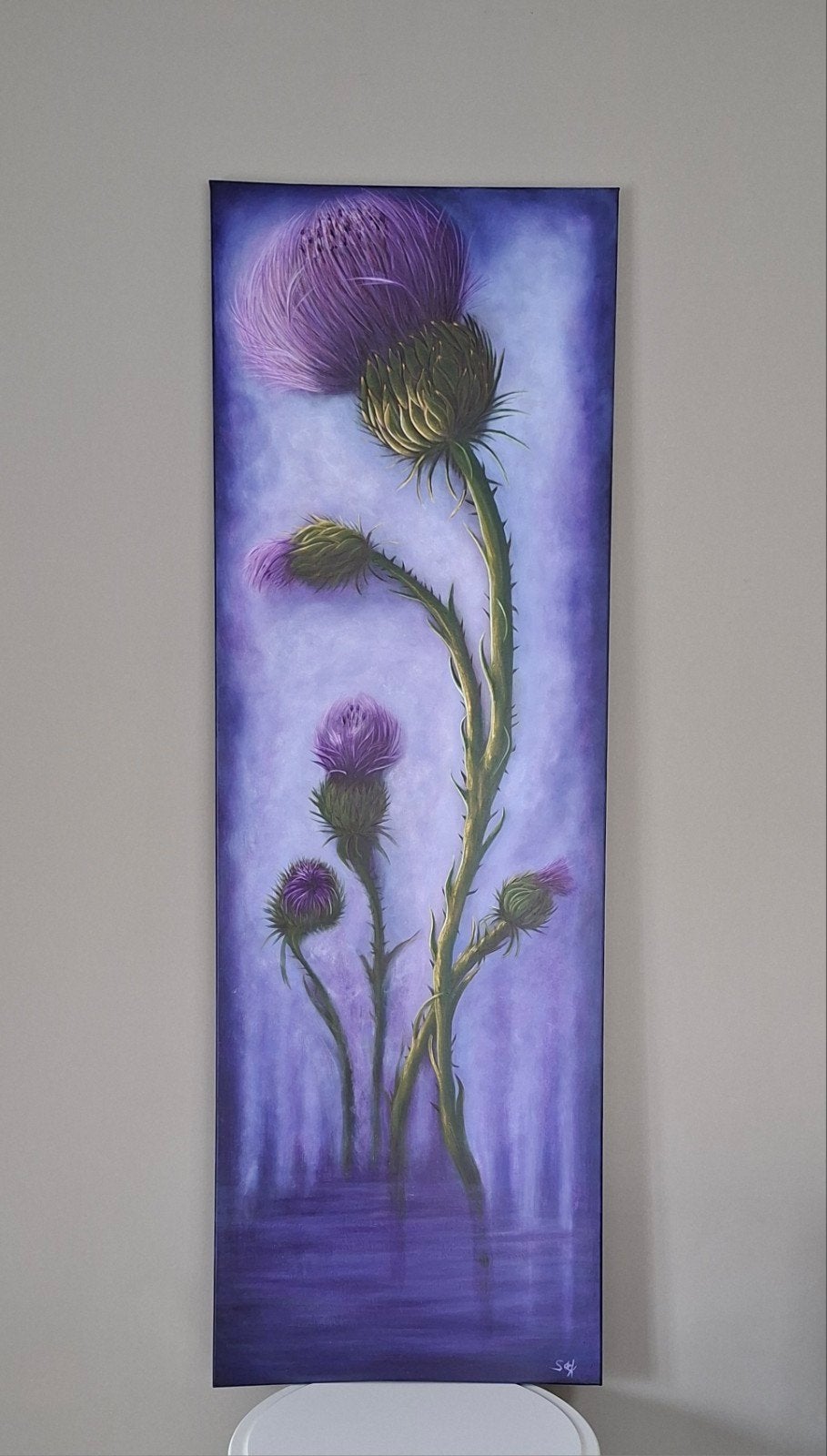 Schilderij uniek Distels in Paarse Tinten, Ophalen, Acrylverf, Op houten frame, Bloemen