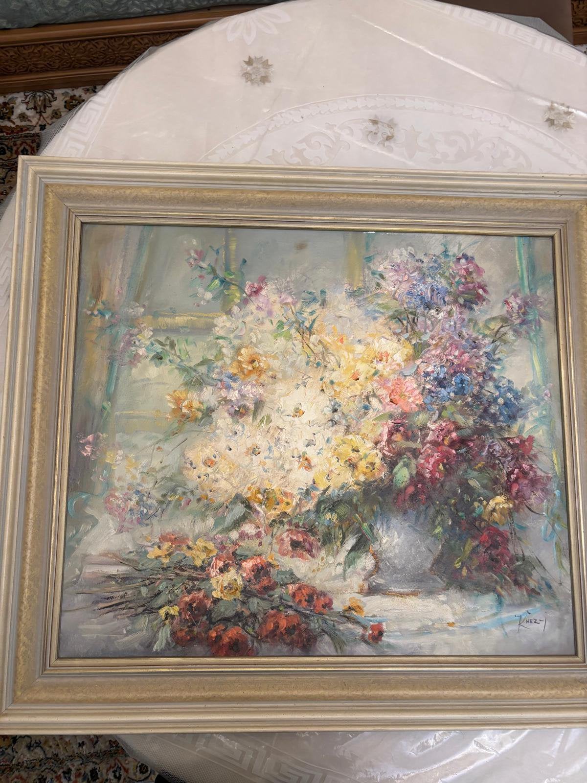 Schilderij met bloemen in lijst - gesigneerd, Antiek en Kunst, Ophalen of Verzenden