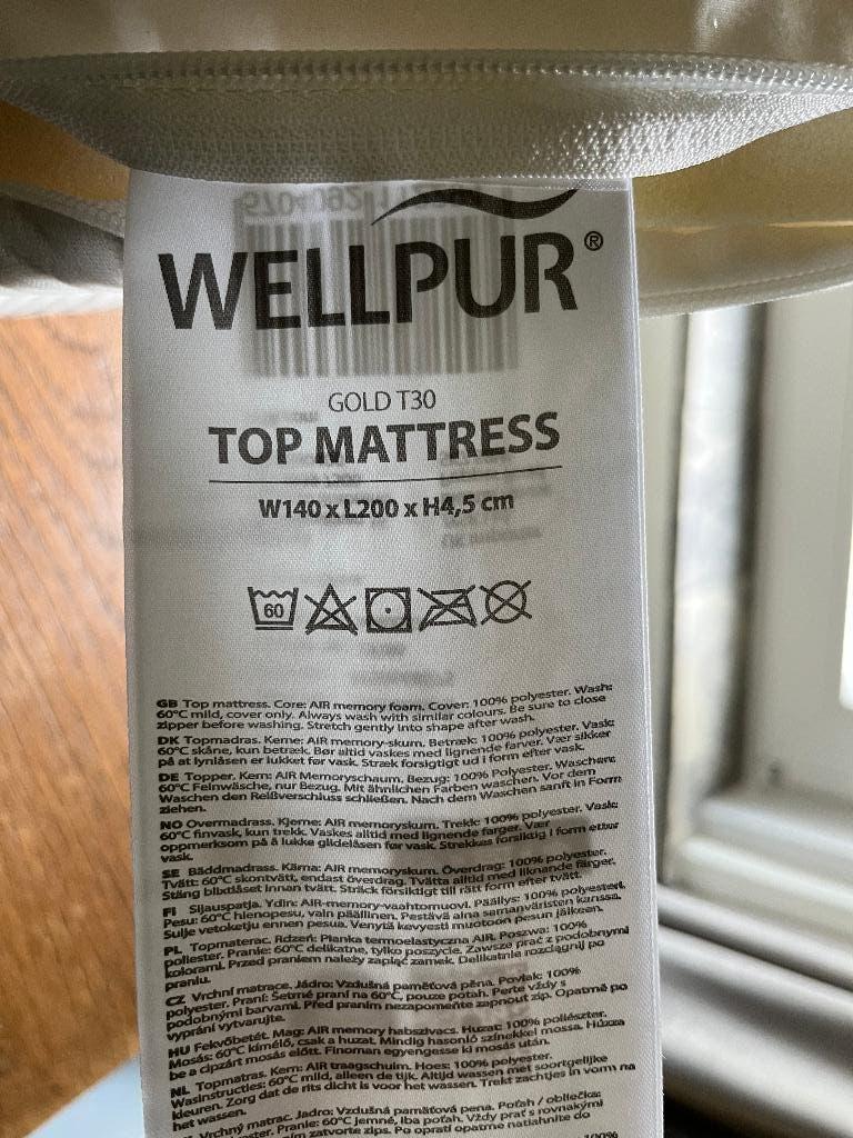 TOP MATRAS /  WELLPUR Gold T30, Ophalen, Tweepersoons, 140 cm, Zo goed als nieuw