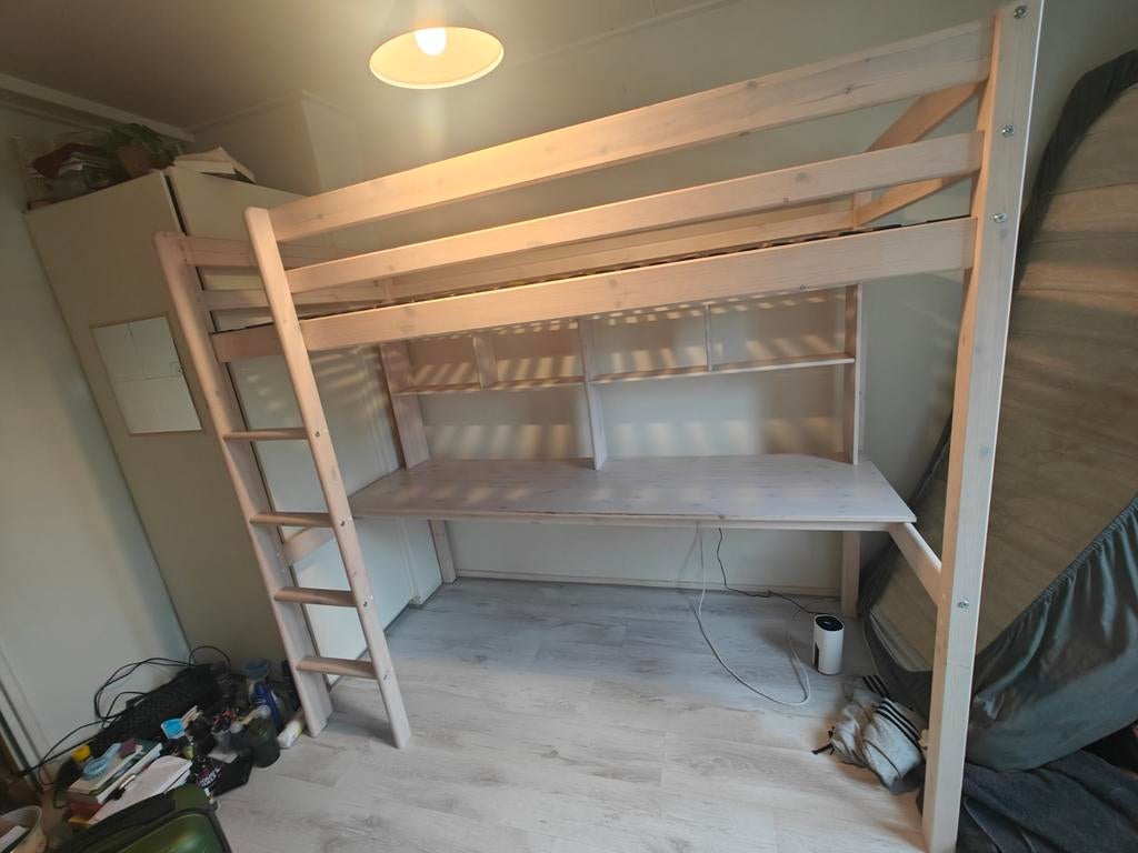 Hoogslaper 90*200 met bureau, Huis en Inrichting, Slaapkamer | Bedden, Ophalen, Gebruikt, 90 cm, Eenpersoons