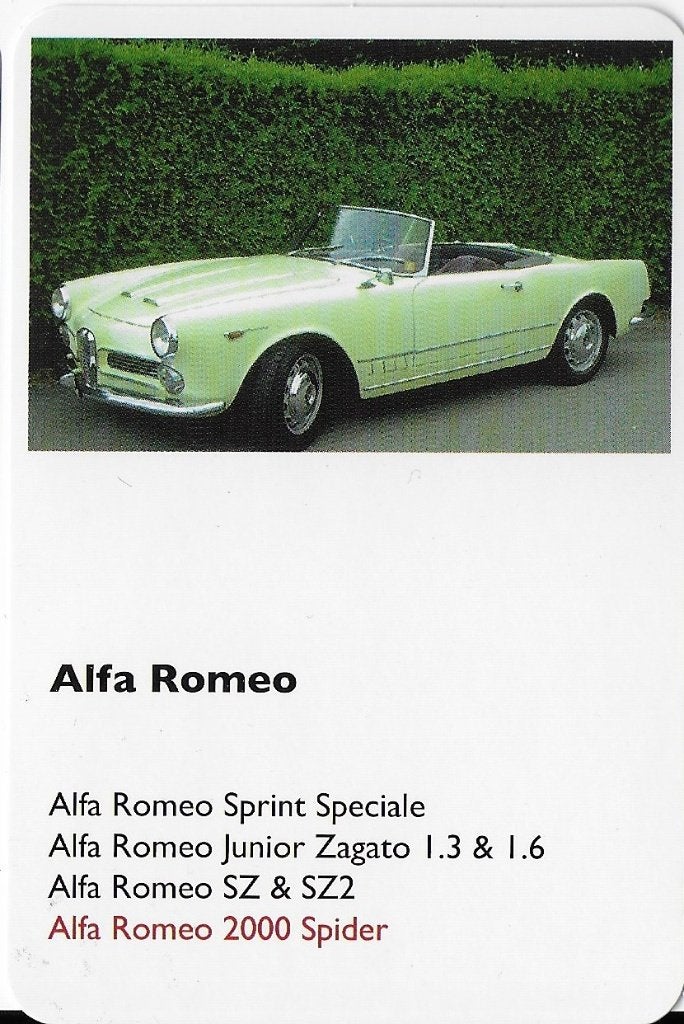 A5 autokaartje alfa romeo 2000 spider, Ophalen of Verzenden, Zo goed als nieuw, Auto's